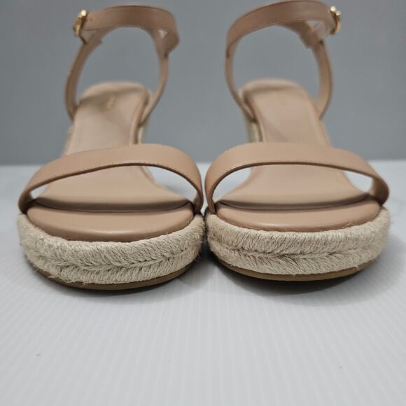 NEW Stuart Weitzman Teddi Wedge Women 10.5 Tan Leather Espadrille Sandal Beige - Picture 6 of 13